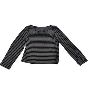 J. Crew Cropped Long Sleeve Striped Top Gray and Navy Blue Size M